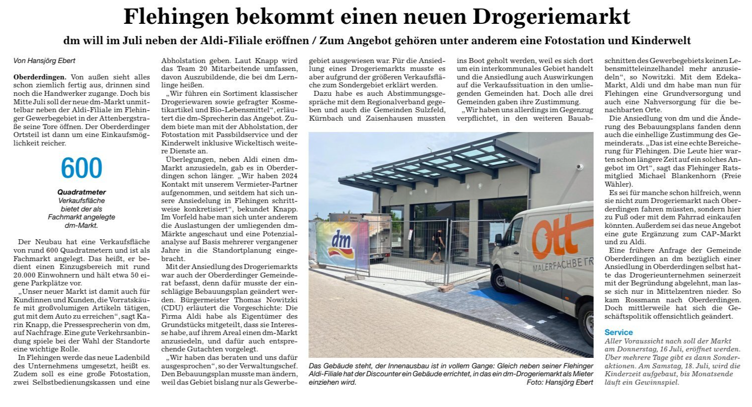 BNN-Artikel: Flehenden bekommt einen neuen dm-Markt